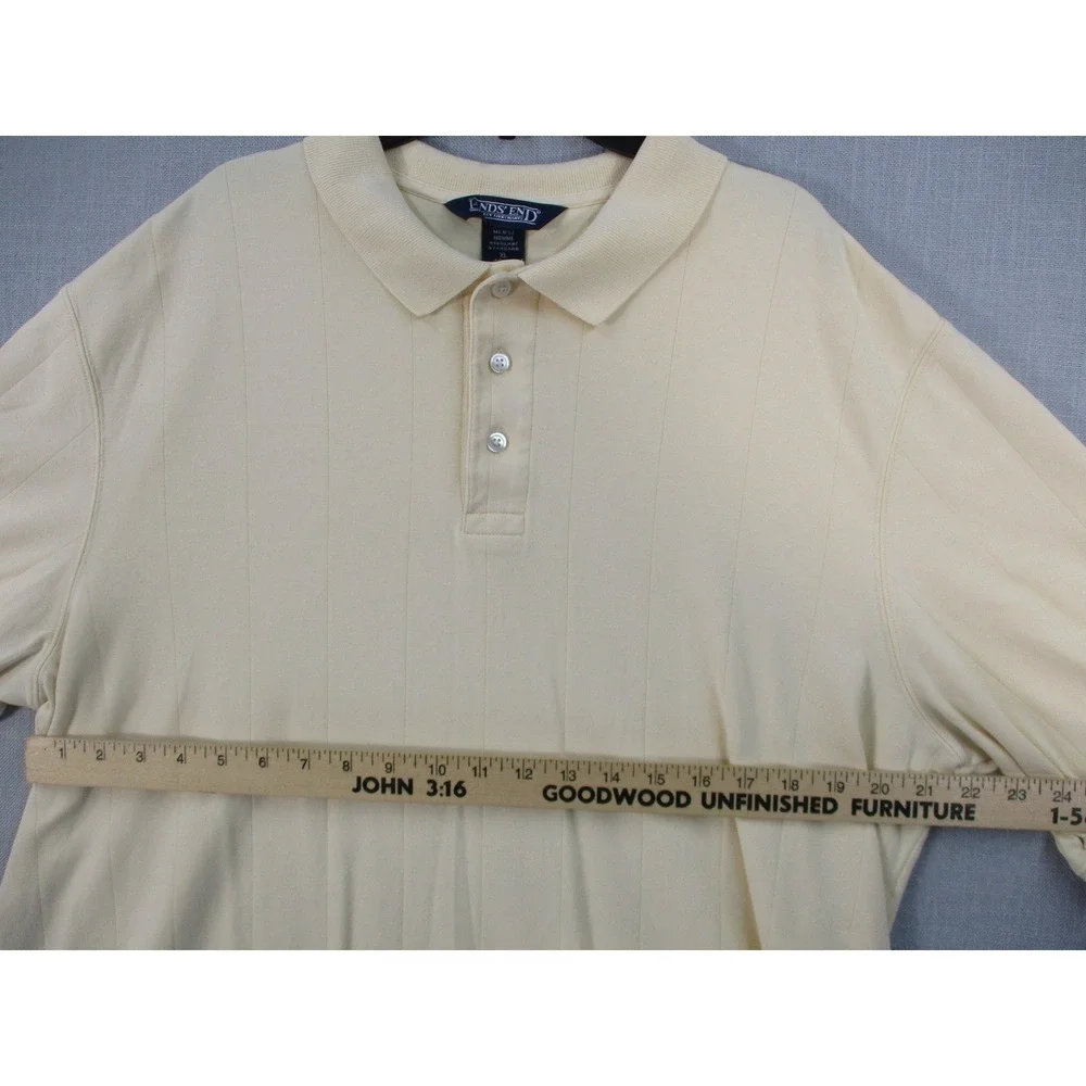 Lands End Men Polo Shirt XL 46-48 Yellow Short Sleeve Shadow Stripe Cotton Blend